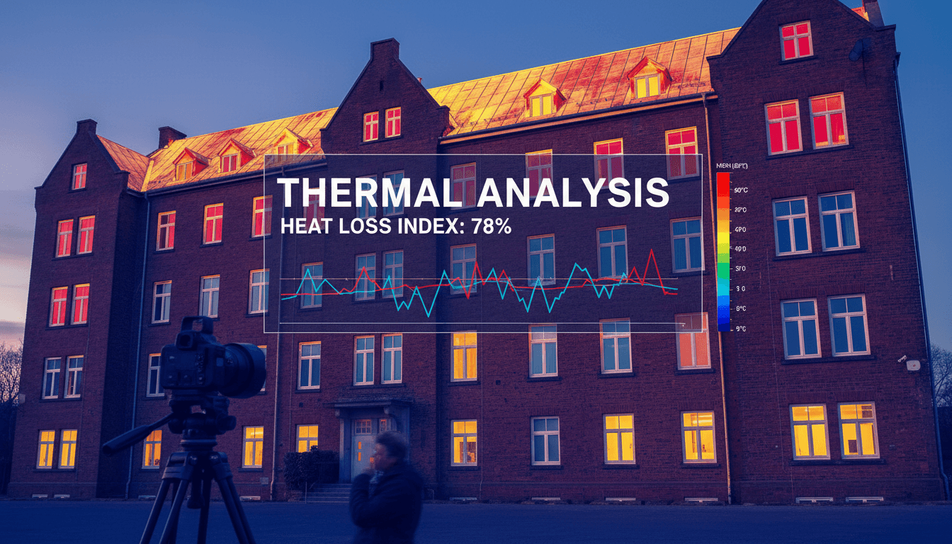 Cámara termográfica mostrando análisis de firma térmica en estructura